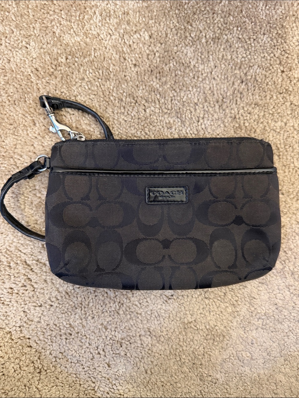 Coach Black Signature Jaquard Zip Wristlet